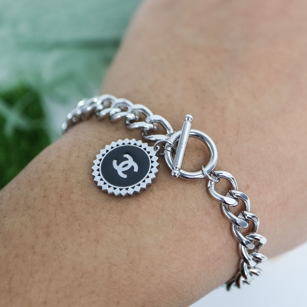 Gelang tangan cantol ch sisik tebal titanium korea anti karat