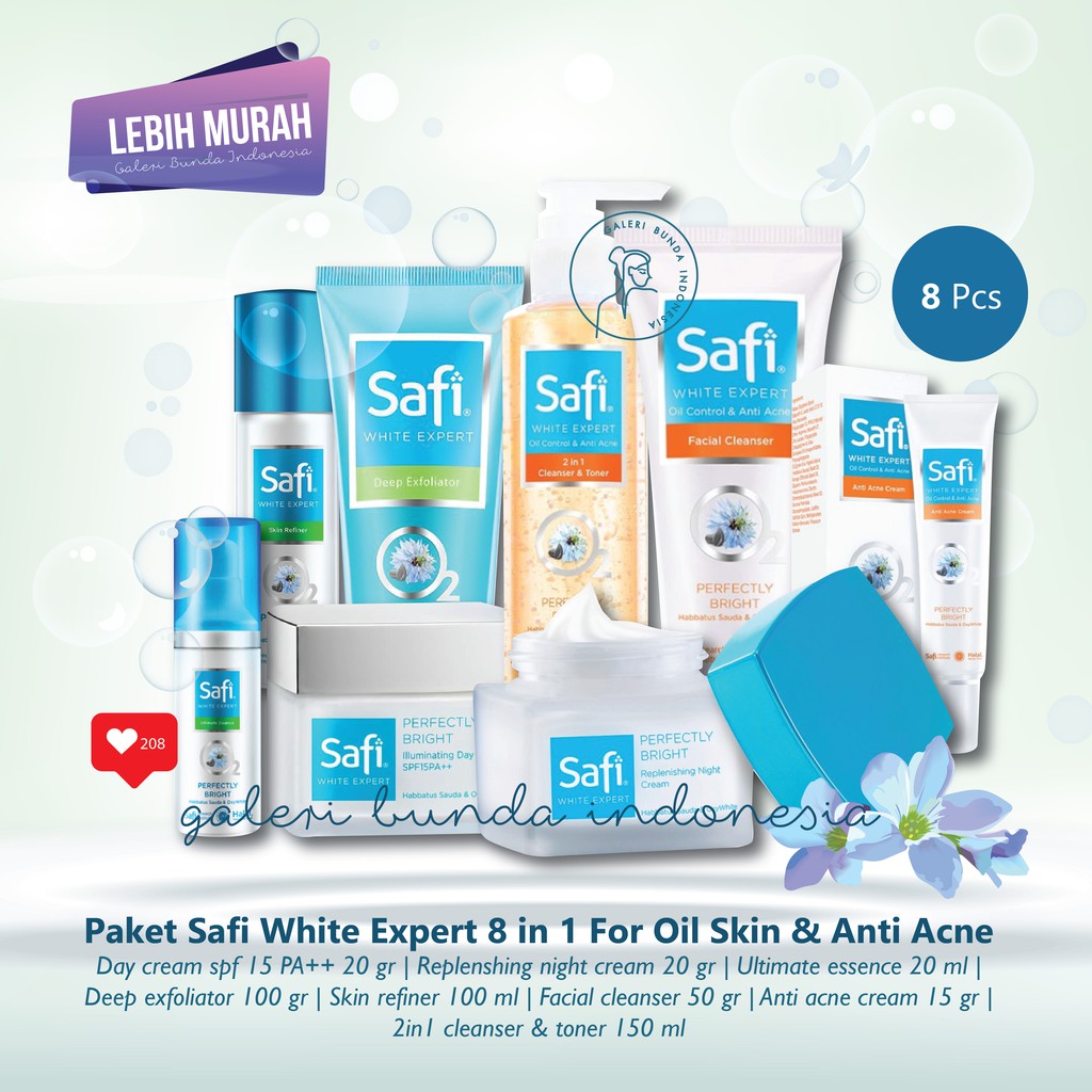 PAKET SAFI WHITE EXPERT 8IN1 FOR OIL SKIN & ANTI ACNE 8 PCS