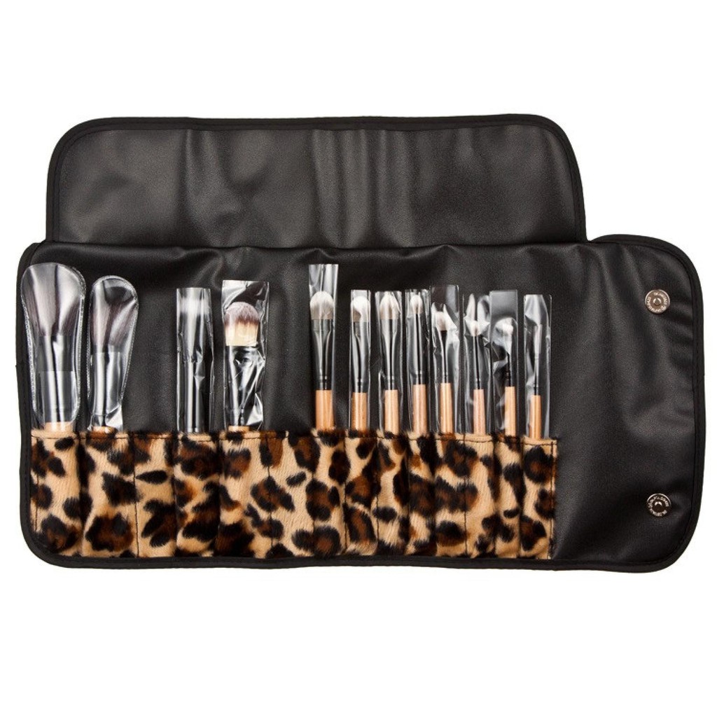 Brush Make Up Kosmetik 12 Set dengan Sarung Leopard