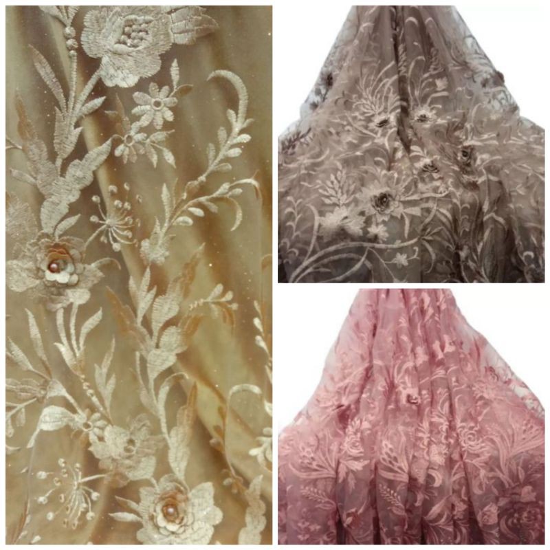 Kain Brokat Tile Tulle 3D [ 3 Dimensi ] Bahan Kebaya Dan Gaun Brokat Tile