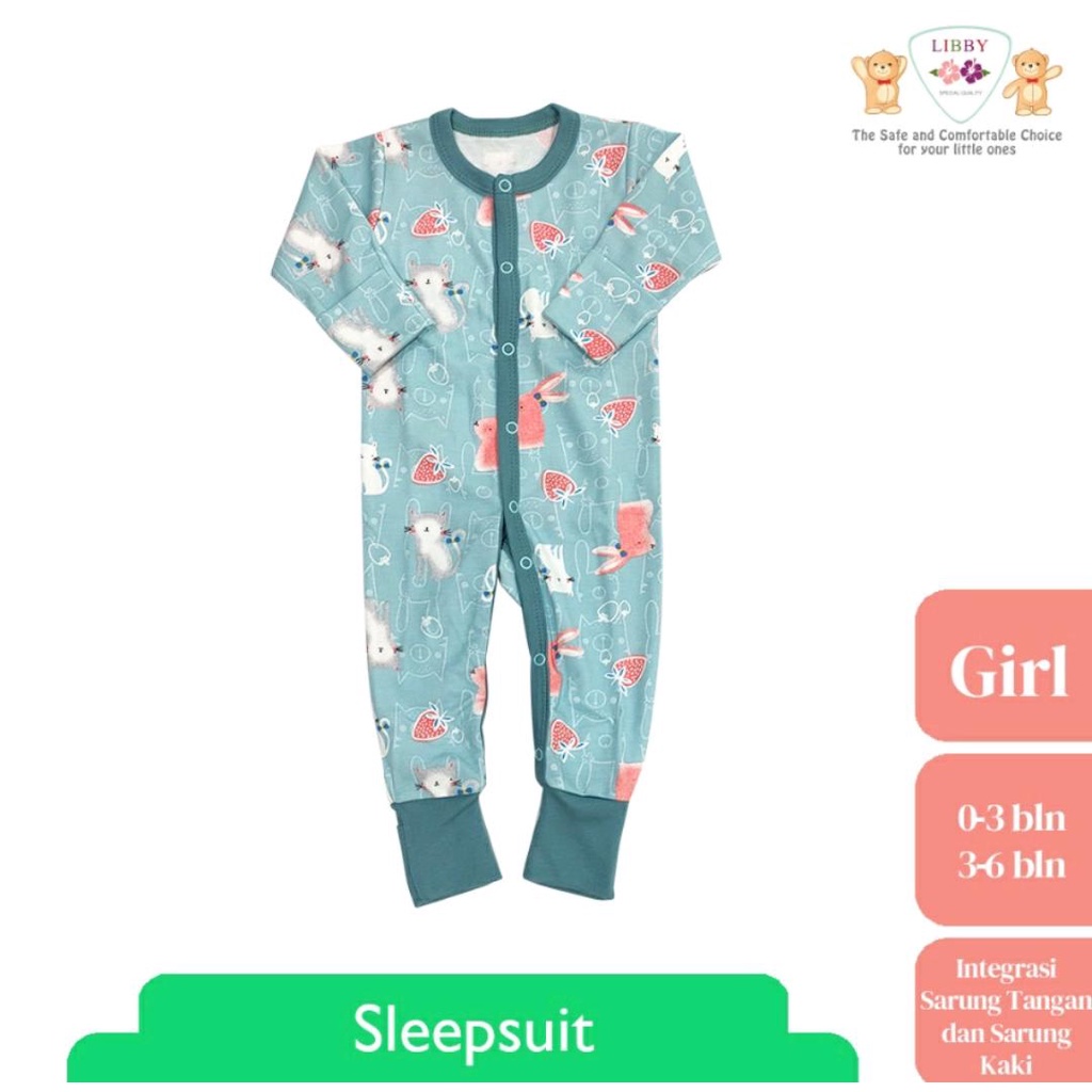 LIBBY SLEEPSUIT KANCING PREMIUM PRINT MOTIF ISI 1 / JUMPER BAYI