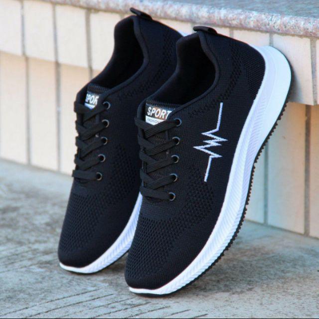 TERBARU PROMO Sepatu pria wanita Sepatu Sneakrs SPATU JOGING WANITA Sepatu ( PTIR )-Hitam plat putih