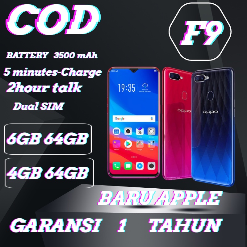 【100% asli 】Bisa cod NEW OPPO F9 RAM 6 INTERNAL128GB HP GARANSI 12 BULAN