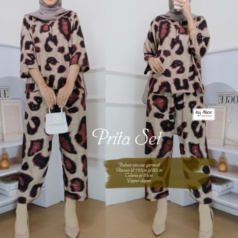 SETELAN HIJAB - ONE SET - LEOPARD SET - Prita SET - alika SET - LEOPARD SET - LORENG SET BY OCEAN - 