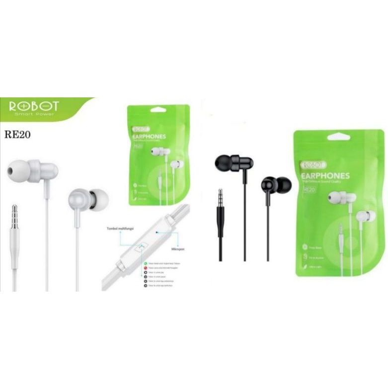 Earphones ORIGINAL ROBOT RE20 Headset Handsfree RE-20 ROBOT ORIGINAL