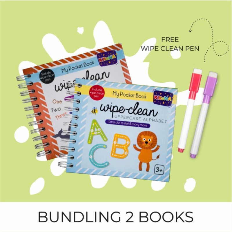 

PAKET BUNDLING - 2 BOOKS Wipe Clean Kikona Books without Pouch (FREE 2 spidol) Activity book / Buku saku anak.