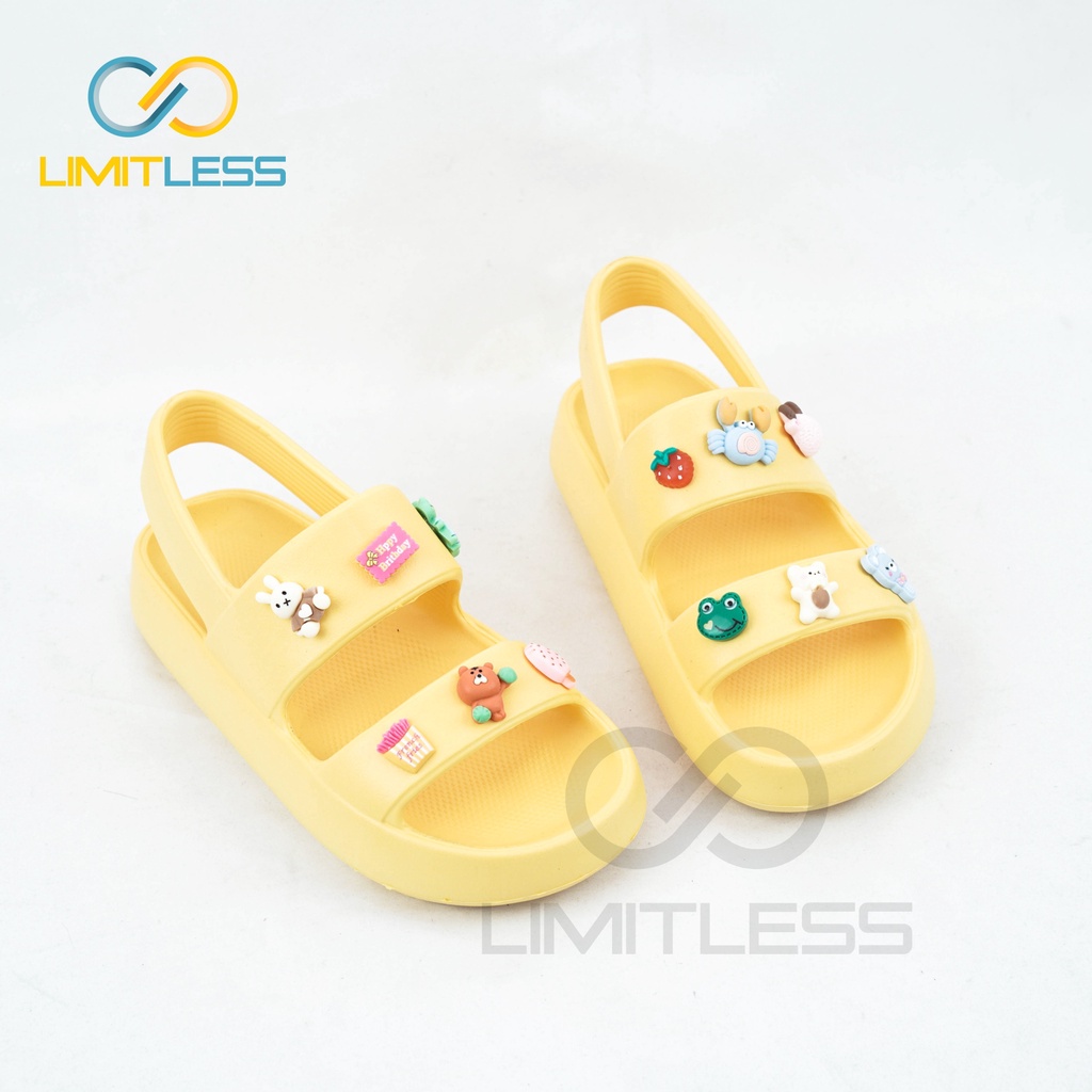 Sandal Wanita Tali Belakang EVA Empuk Sendal Gunung Wanita Korea Lalisa Limitless Stiker Jibbitz Lucu Sendal Tali Cewek Wedges