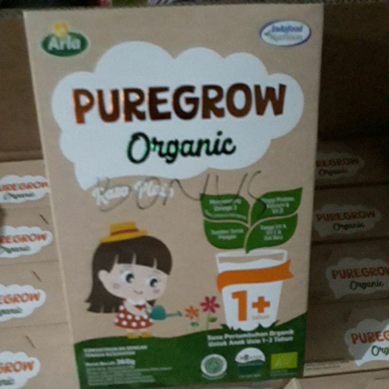 PUREGROW ORGANIC 1+ RASA PLAIN SUSU PERTUMBUHAN ORGANIK UNTUK ANAK USIA 1-3 TAHUN 360g KEMASAN BOX
