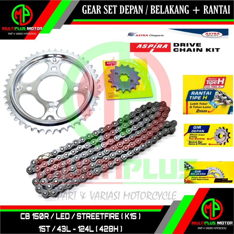 Gir Ger Gear set Girset Gerset depan belakang rantai paket ASPIRA,CB 150 R LED,CB 150R STREETFIRE