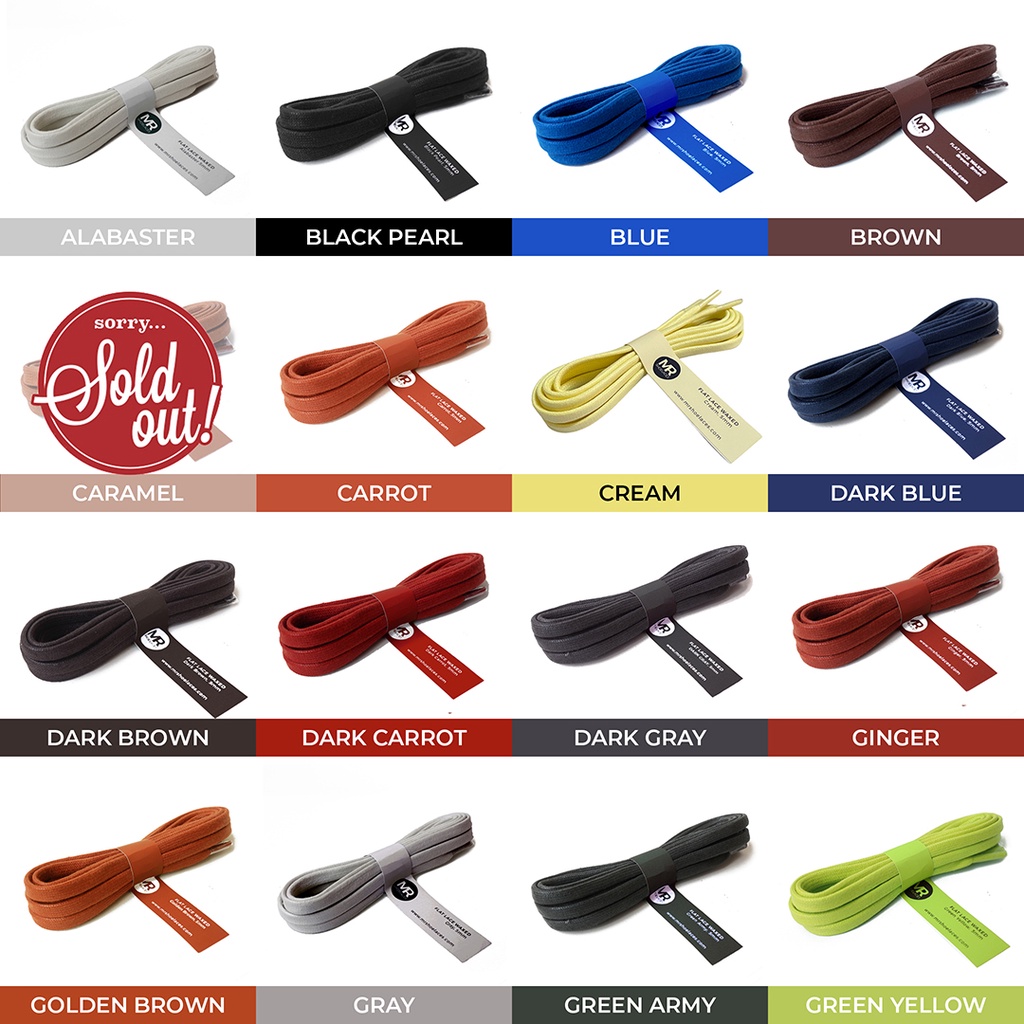 Tali Lilin Gepeng (Flat) 100cm 5mm Variasi Warna untuk Sepatu Sneakers atau Sport (Olahraga)