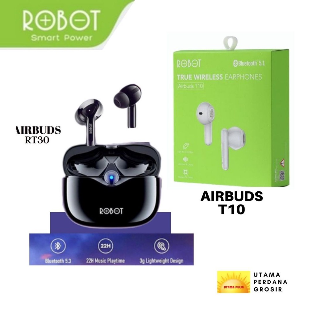 NEW AIRBUDS ROBOT T10 T30 T50 Earbuds Semi-In-Ear True Wireless Airbuds Original Garansi RESMI 1 Tahun