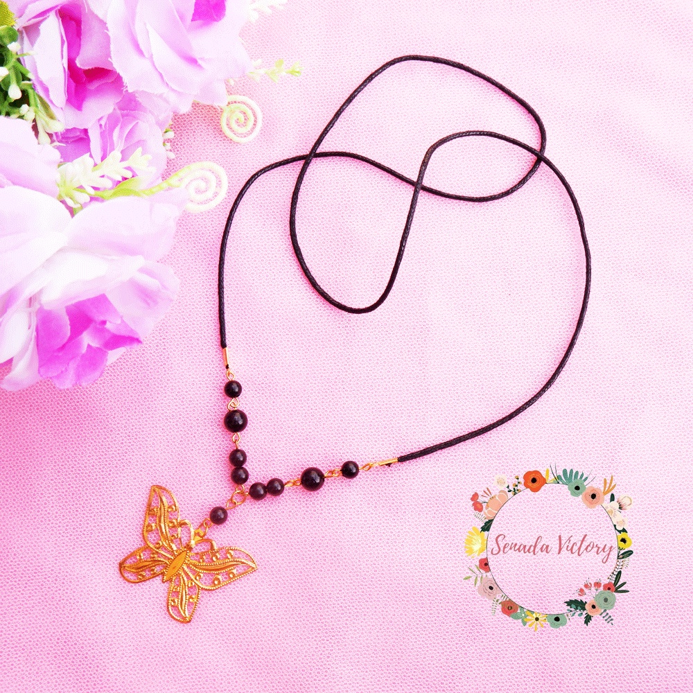 Senada Victory Kalung Wanita Aksesoris Hijab Panjang Kalung Hijab Liontin Kupu Kupu Rumbai SKH01