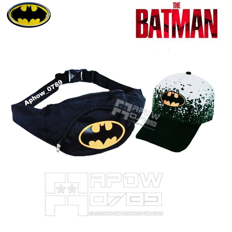 Paket 2in1 Tas Waistbag anak Batman Free topi Bordir Batman