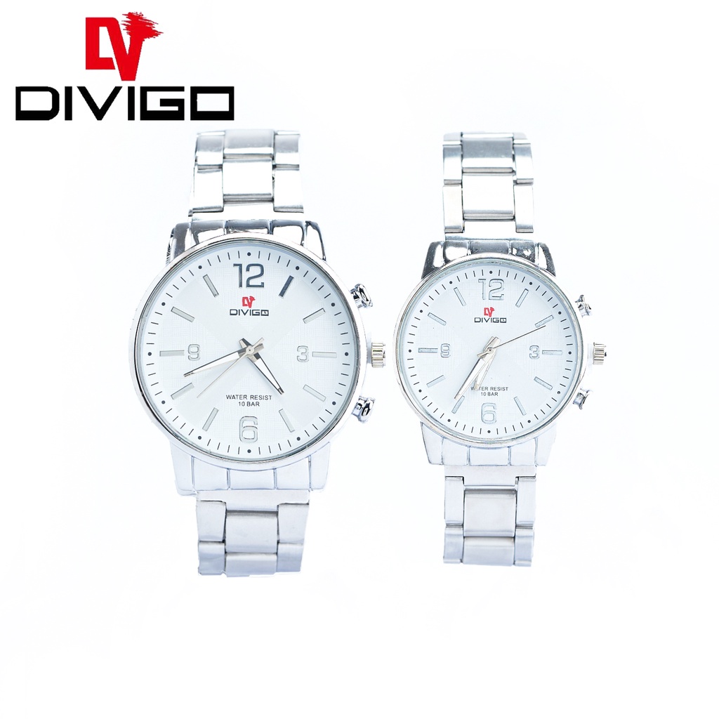 Jam Tangan Couple Divigo Analog Original StaintLess 11501 Silver