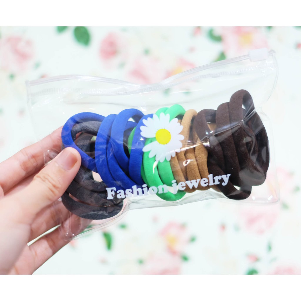 MURMURE.ID | 25 PCS KARET RAMBUT ELASTIS POLOS KUNCIR RAMBUT BULAT HAIRTIE IMPORT MURAH HA073-HIJAU MIX