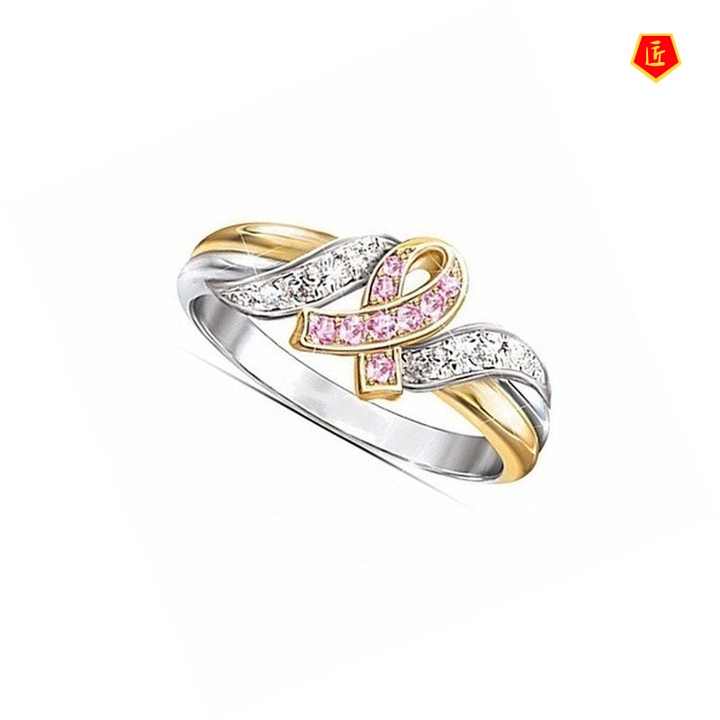 [Ready Stock]Creative 18K Gold Pink Diamond Ring