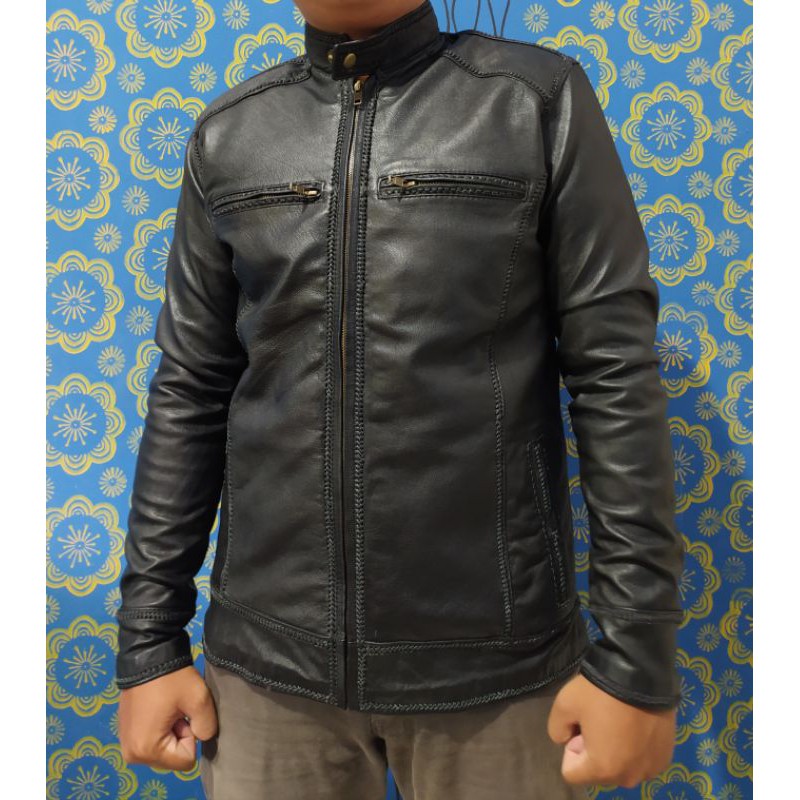 Jaket Kulit Domba Asli Pria Elegant Brownie ARL 033 Silverstone RFLA Ariel Noah 90 Sulam Original