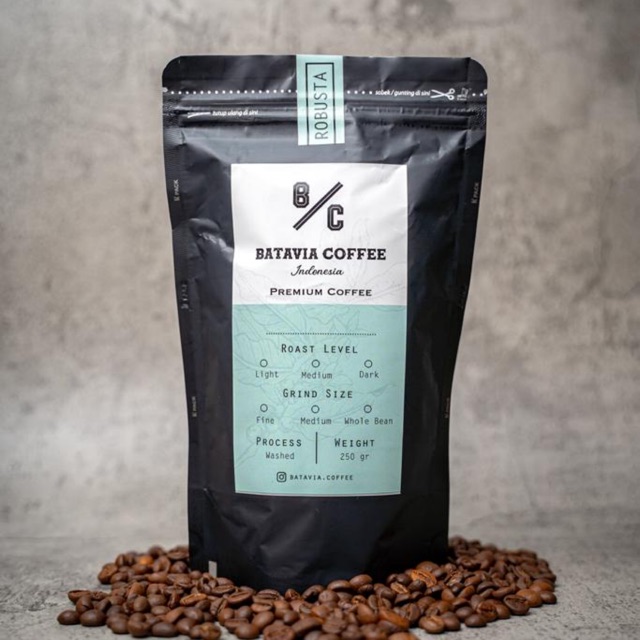 

Kopi Robusta Bengkulu 100 gram dan 250 gram ( Biji / Bubuk ) Batavia Premium Coffee Indonesia