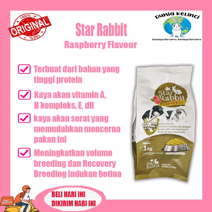 MAKANAN KELINCI STAR RABBIT FOOD RASPBERRY 1 KG PAKAN PELET RASPBERRY