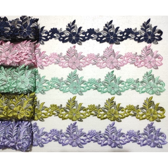 OlehOlehGarut09 Bordir Renda Tasik Roll Santana Merah Putih Gold Marun Silver Biru Fanta Baby Pink M