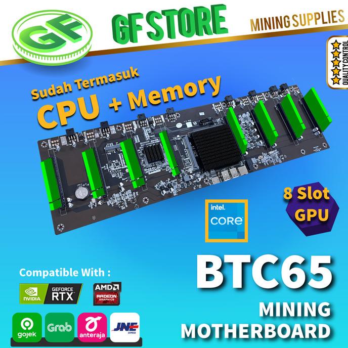 Mining Motherboard Btc65 Onboard Cpu - Riserless 8 Gpu Mining
