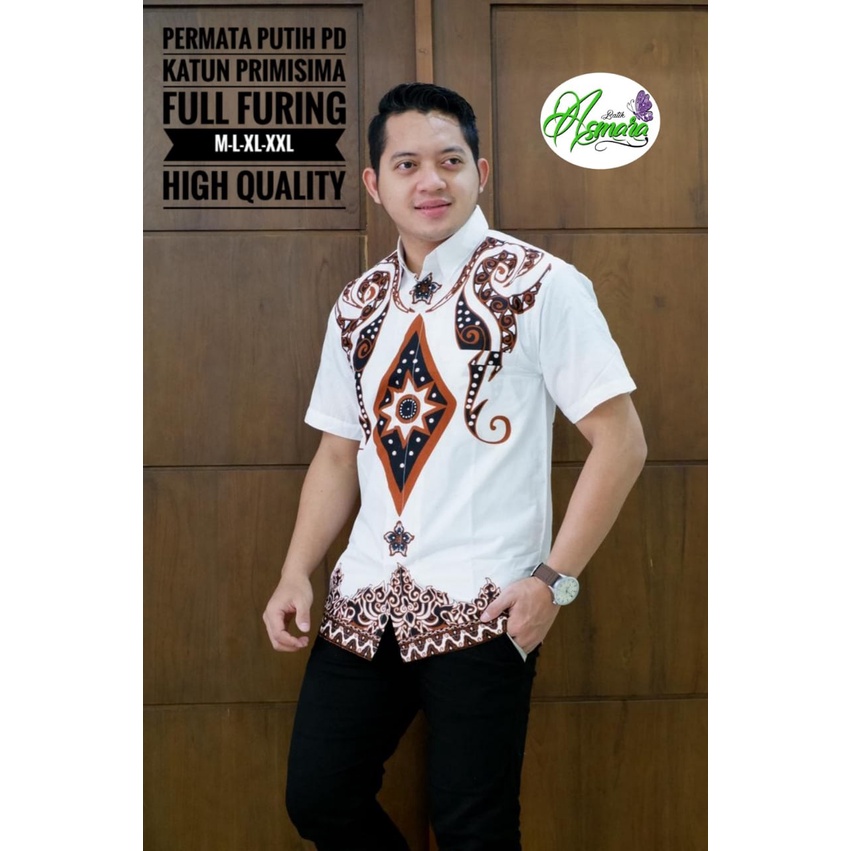 PERMATA PUTIH Kemeja Batik Pria Full Furing Bahan Katun Primisima