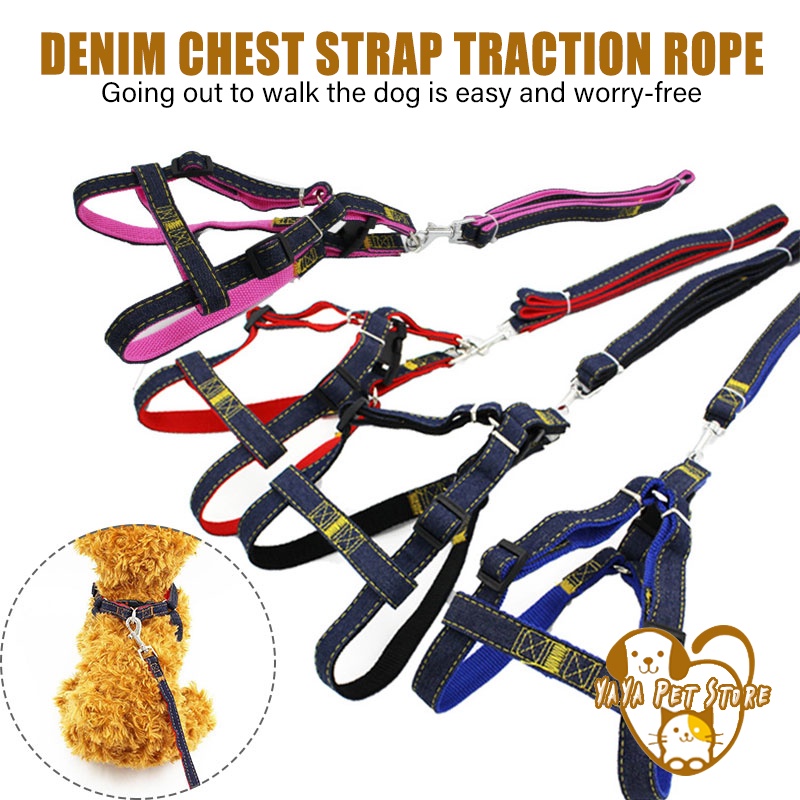 Hewan Peliharaan Dog Harness Leash Tali Tuntun Harnes Rantai Anjing Kucing Pet Belts Denim Traksi Keselamatan