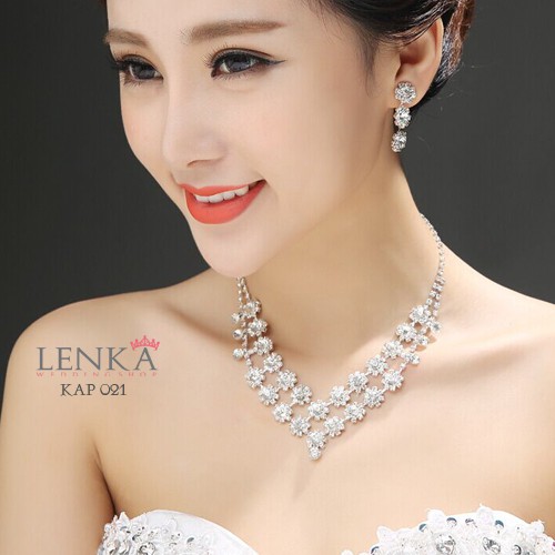 [BISA COD] SET KALUNG ANTING PENGANTIN WANITA AKSESORIS PESTA BRIDAL KAP021