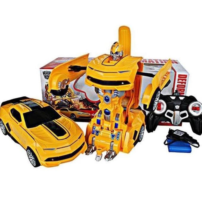 mainan anak Rc deformation Mobil remote robot transformers bumblebee
