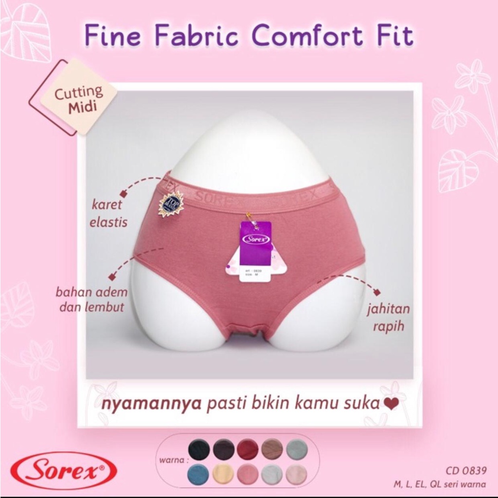 CD SOREX 0839 KATUN - CELANA DALAM SOREX KATUN - CELANA DALAM WANITA SOREX  KATUN / SOREX CD FINE FABRIC COMFORT FIT STRECH 0839 M L EL QL - PAKAIAN DALAM WANITA AKTUN SUPER STRECH - ARA98STORE