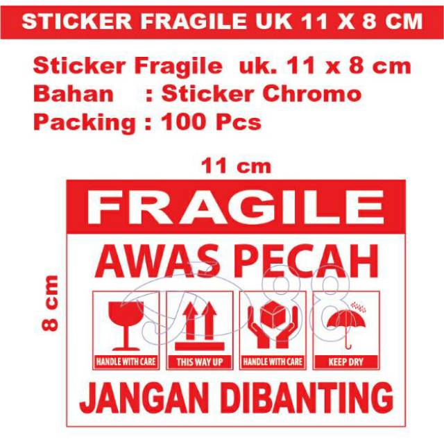 

Sticker Fragile Uk 11 x 8 cm ( Isi = 100 Pcs )