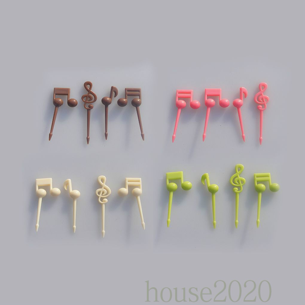 (house2020) 16pcs / Set Garpu Buah / Makanan Bentuk Not Musik Warna-Warni Bahan Plastik Untuk Rumah / Pesta