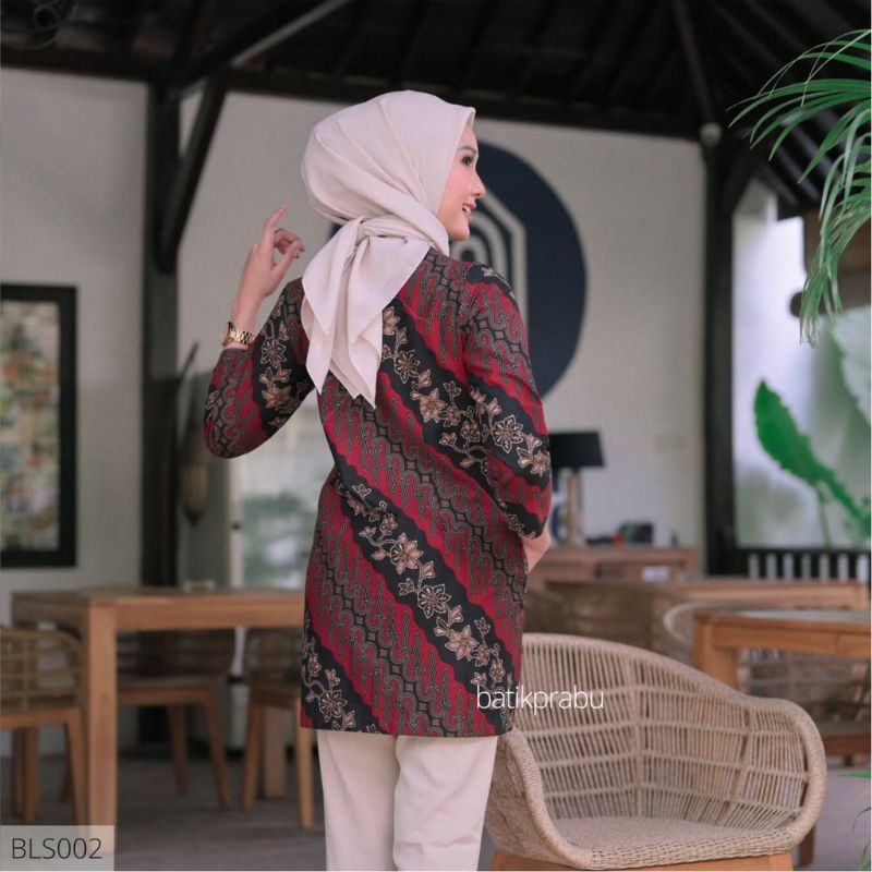 Batik kemeja pria lengan panjang lapis furing bahan katun premium size reguler prg merah hitam