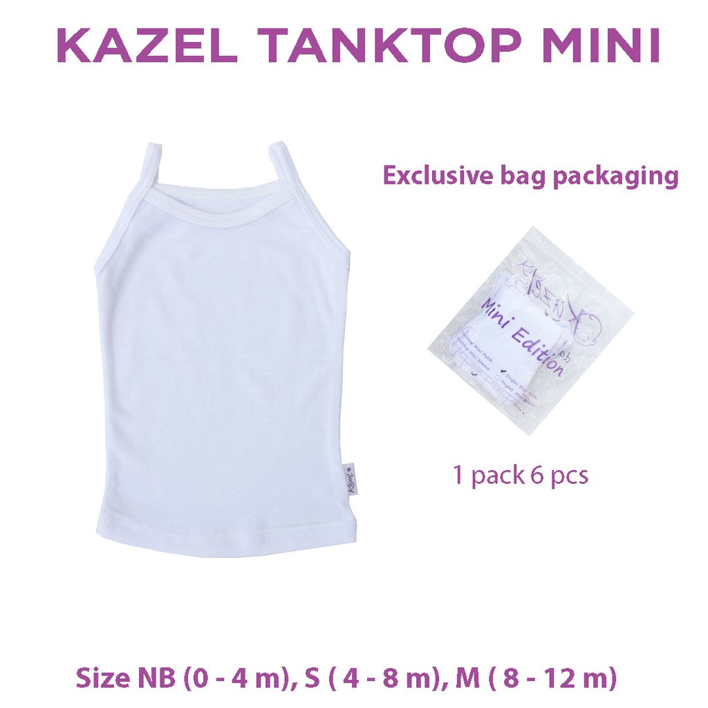 PNB43 KAZEL SINGLET/TANKTOP MINI WHITE ISI 6 PCS KAOS SINGLET BAYI