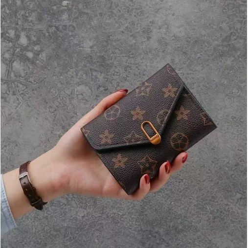 Azgalery Dompet Lipat Wanita Motif Kulit Sintetis Fashion Style Korea Dompet Mini Uang Kertas Kartu Dompet Cewek Kasual D27