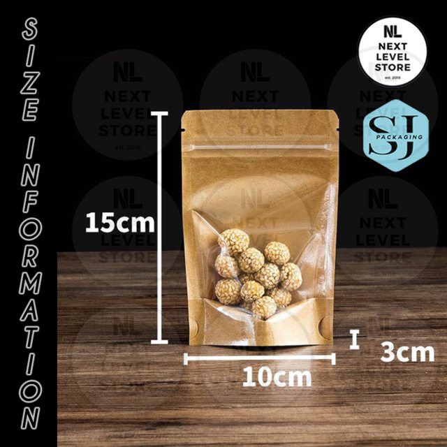 Standing Pouch Kraft Brown 10x15+3cm Full Transparent Ziplock Flat