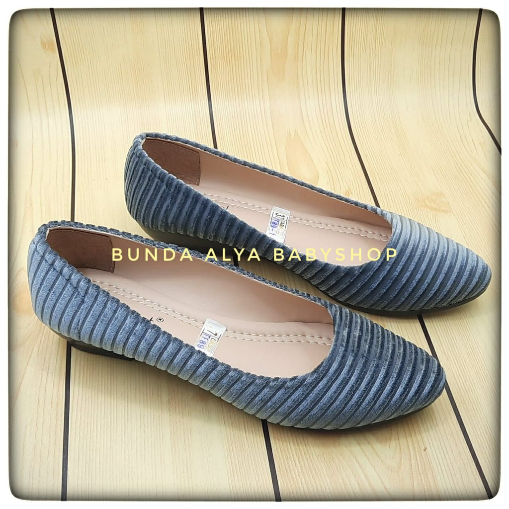 Sepatu Wanita Flatshoes Premium CABARET Size 37 -  40 ABU SALUR - Sepatu Kerja Casual Bahan Bludru