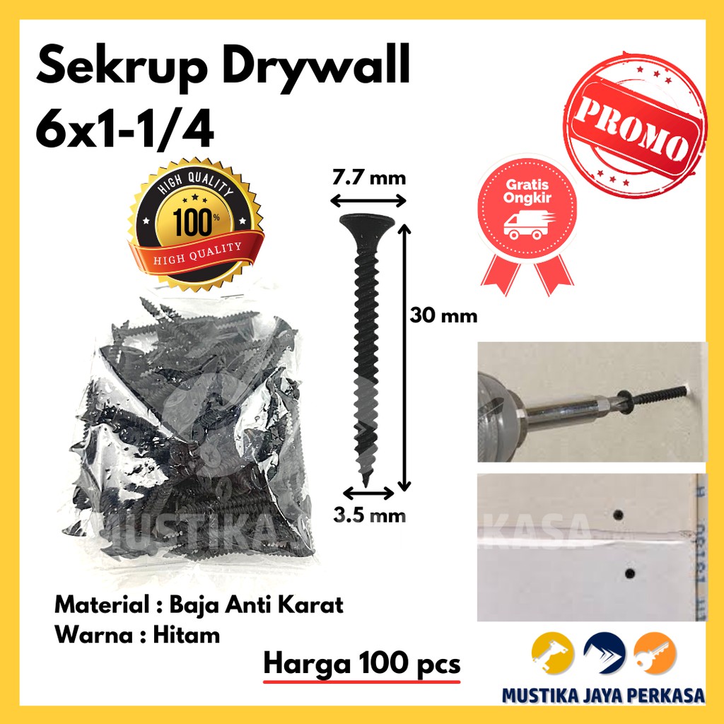 Sekrup Drywall 6 x 1 1/4 (100Pcs)