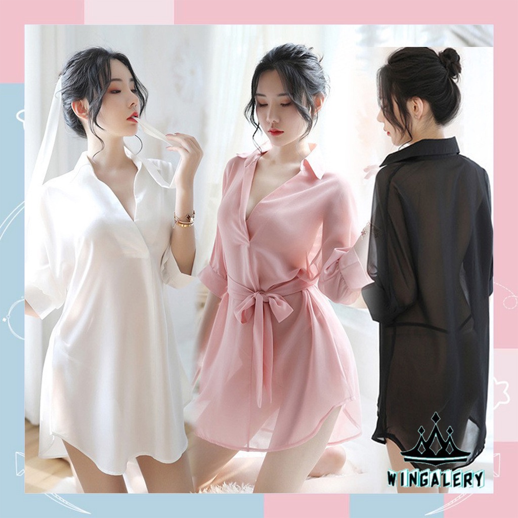 WINGALERY Lingerie Bahan Lace Baju Tidur Berkerah Wanita Import 3053