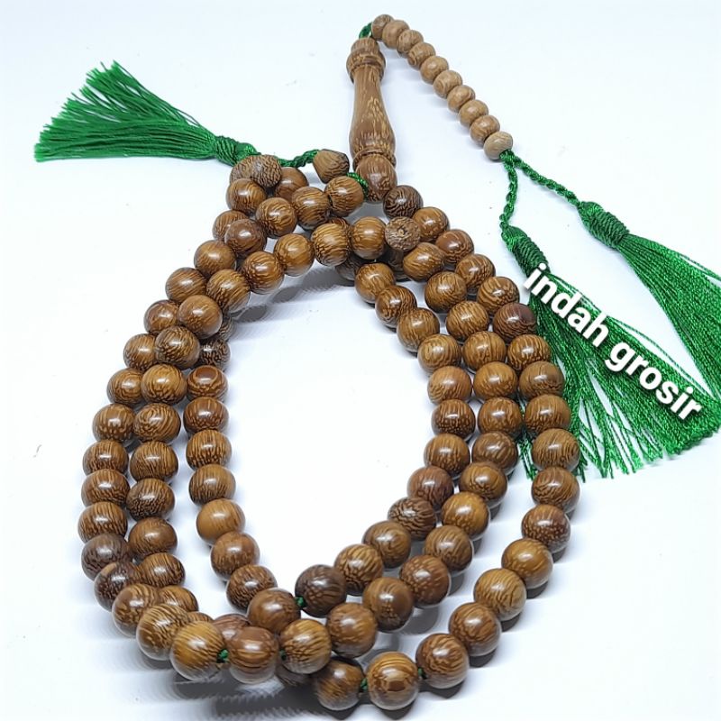 TASBIH KAYU KELOR MAS 8MM 99 BUTIR ROMBE HIJAU