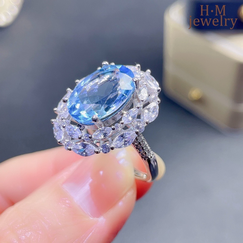 Cincin Sterling Silver 925 Dengan Batu Topaz Biru Natural Untuk Wanita