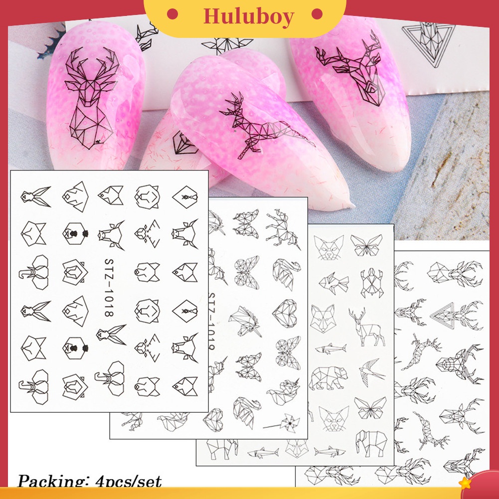 Huluboy Huluboy♡ 16 Lembar Stiker Kuku Motif Garis / Wajah Untuk Dekorasi Manicure