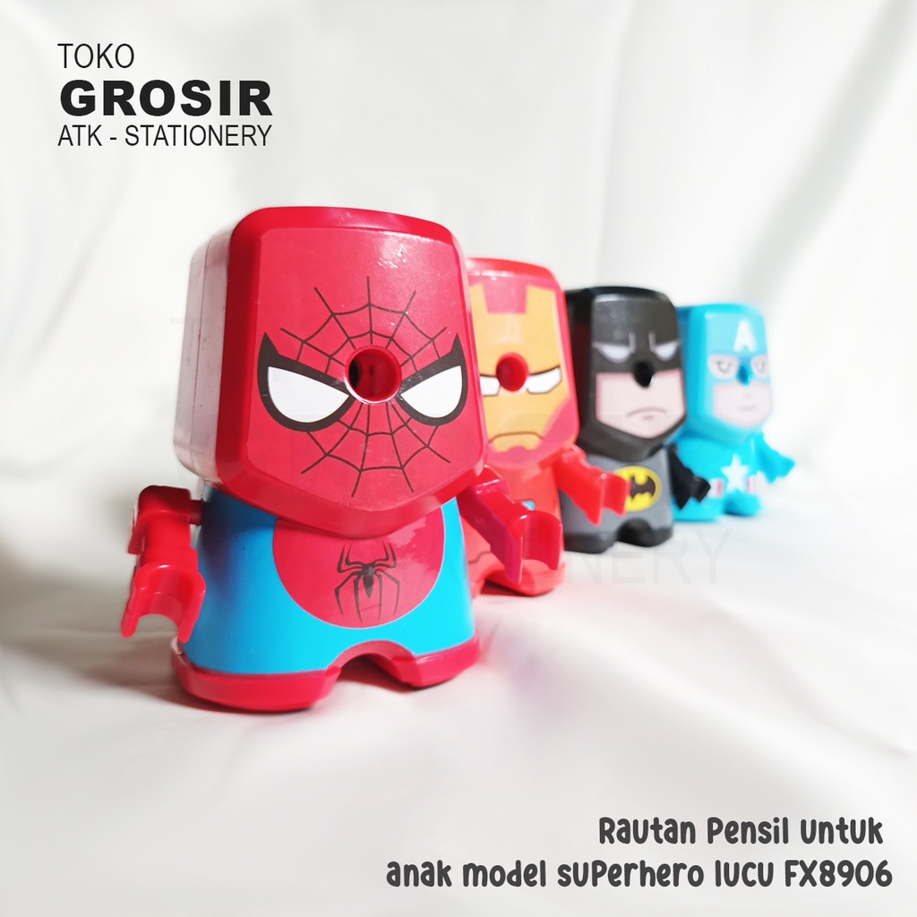 Rautan Pensil Putar KARAKTER SUPER HERO FX-8906/Rautan Pensil Otomatis/Rautan Putar