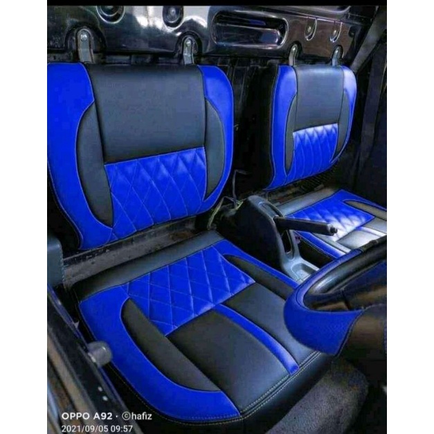 cover jok mobil L300 motif hitam biru