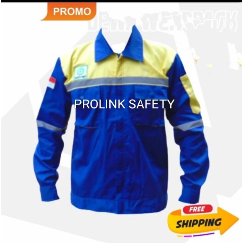 SERAGAM SAFETY BIRU KOMBINASI KUNING MUDA RESLETING