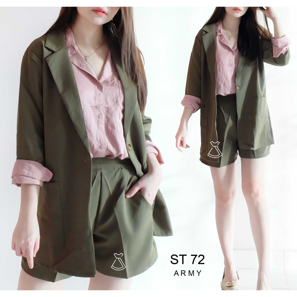 ST72 - Setelan Blazer Short Pants Wanita Setelan Casual Korean Look