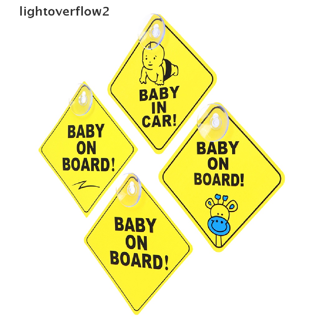 (lightoverflow2) Papan Peringatan Baby On Board 12CM Warna Kuning Dengan Suction Cup Untuk Jendela Mobil