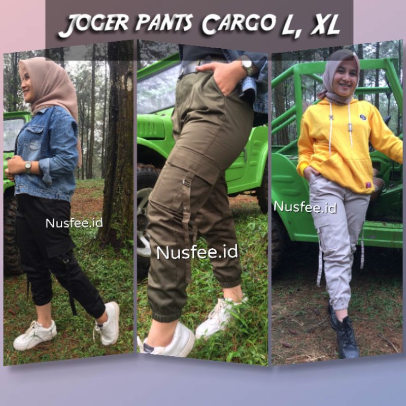 PROMO  CELANA JOGER CARGO CEWEK - JOGER PANTS CARGO JUMBO L, XL - JOGER WANITA MODEL SAKU TALI