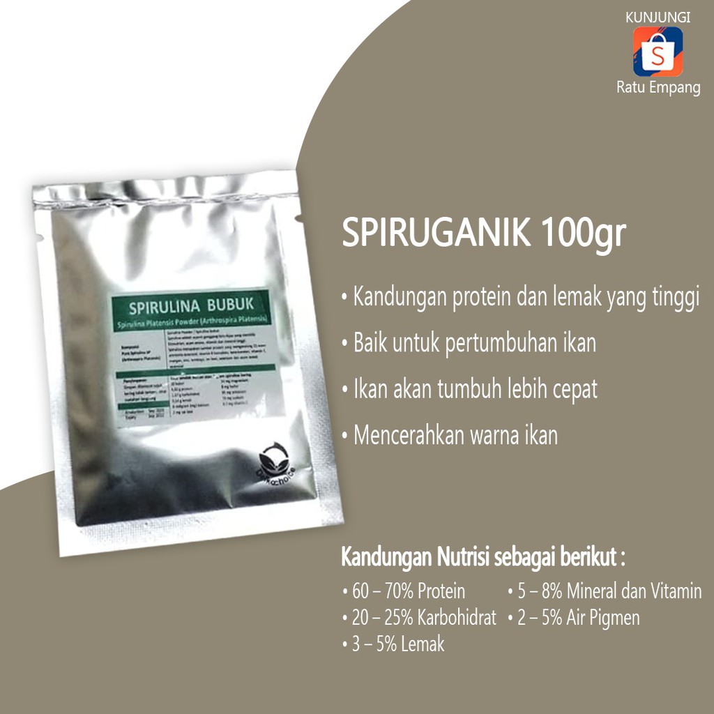 SPIRULINA IKAN 100GR / SPIRULINA BUBUK IKAN / SPIRUGANIK / MAKANAN IKAN HIAS