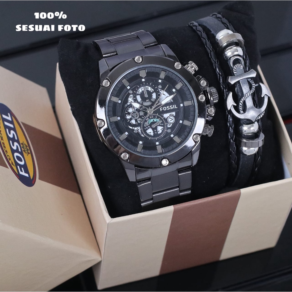 Best Seller  Jam Tangan Pria Fx 13589 SL Tali Rantai Chrono Hiasan  Tanggal Aktif Free Box, Baterai 